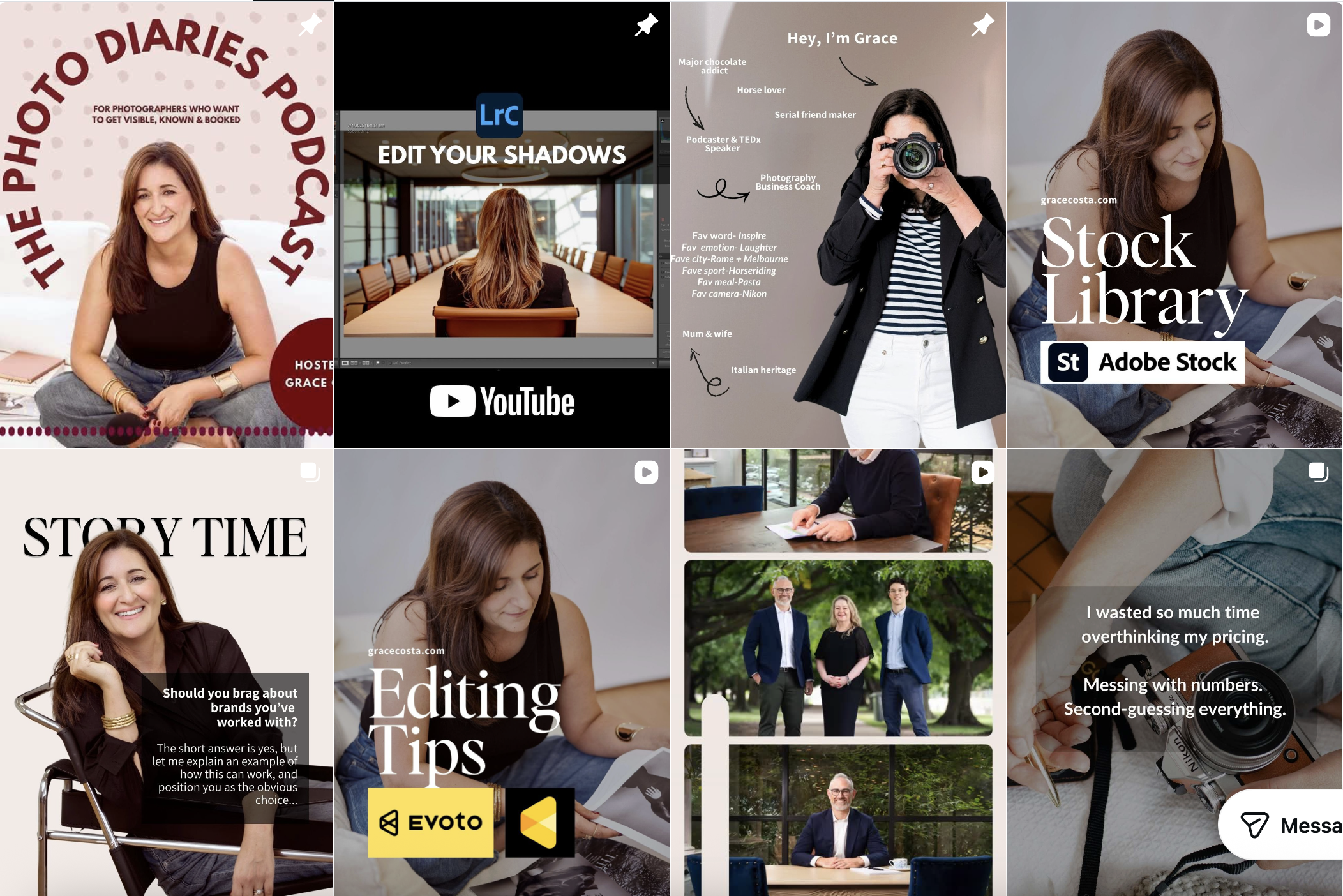 screen shot of grace costa photographer's instagram feed